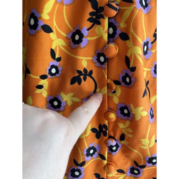 Vintage Roger Milot For Fred Perlberg Retro Dress Orange Purple Black Floral S/M - Picture 5 of 16